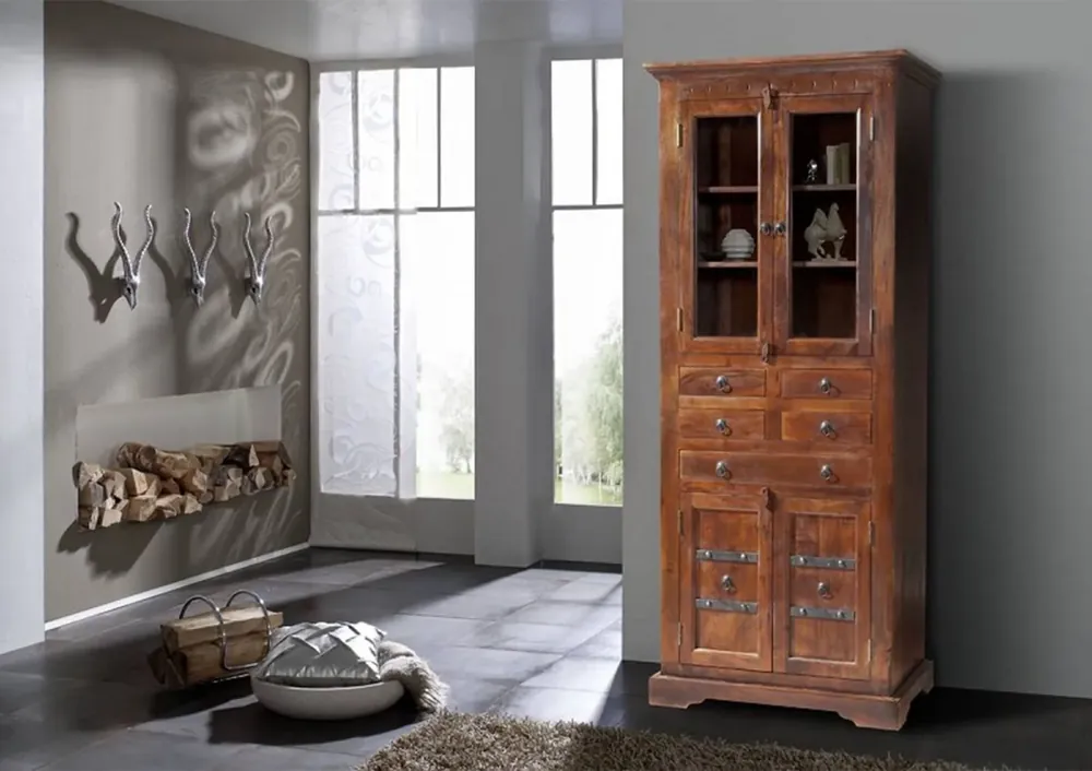Vitrine Akazie 80x50x195 nougat lackiert OXFORD #454 Neue Ware
