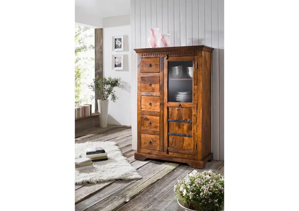 Direktkauf Vitrine Akazie 95x45x147 honig lackiert OXFORD #0417