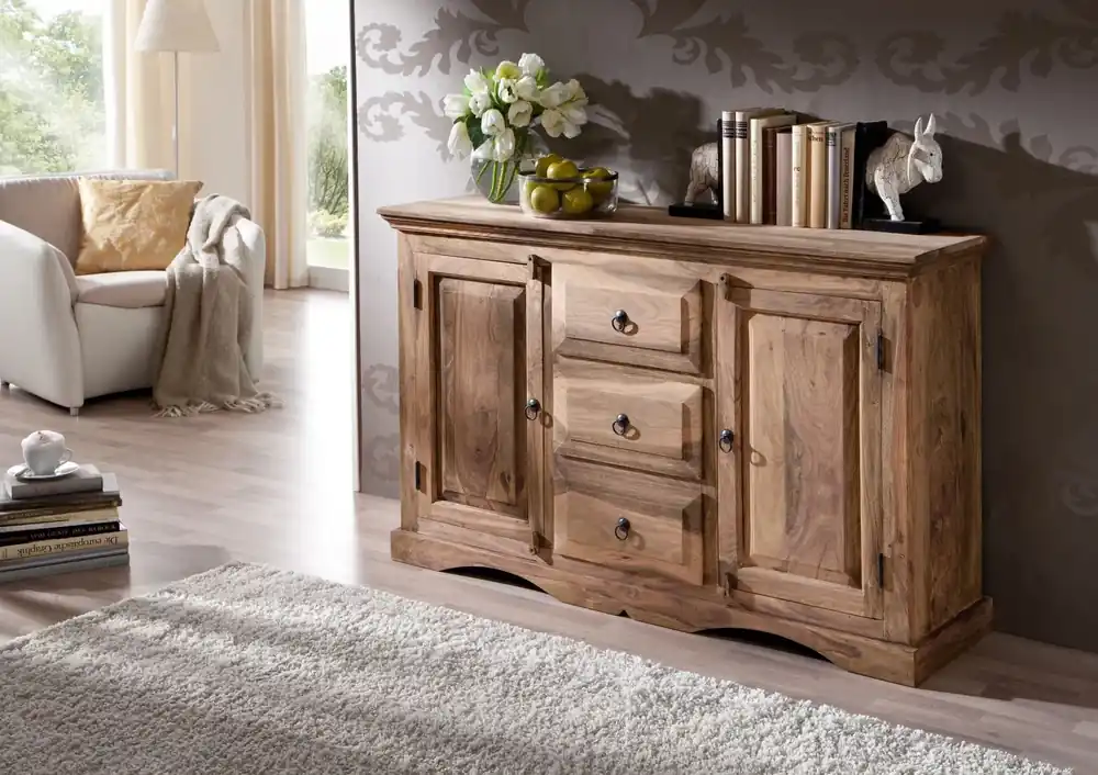 Abverkauf Sideboard Sheesham 135x40x85 grau geölt LEEDS #42