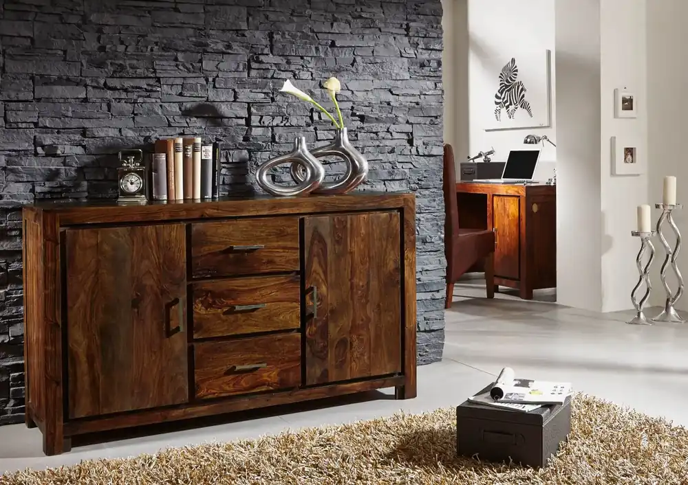 Bestseller Sideboard Sheesham 145x45x85 braun lackiert METRO LIFE #131