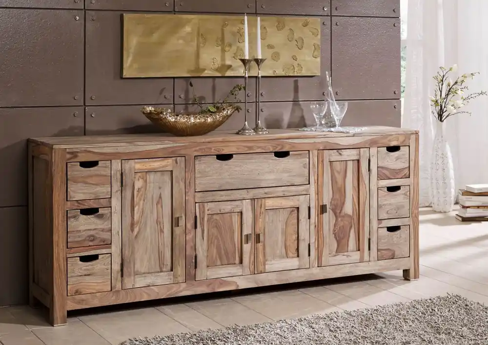 Bestpreis Sideboard Sheesham 210x42x85 grau geölt NATURE GREY #080
