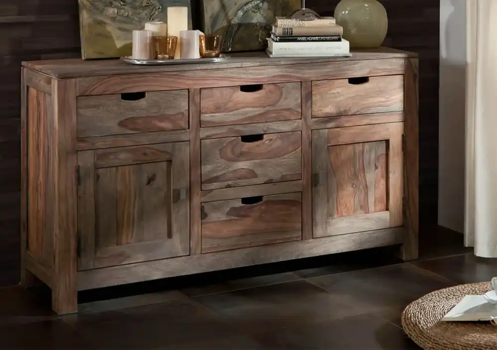 Sideboard Sheesham 140x42x80 grau geölt NATURE GREY #80 Geprüft