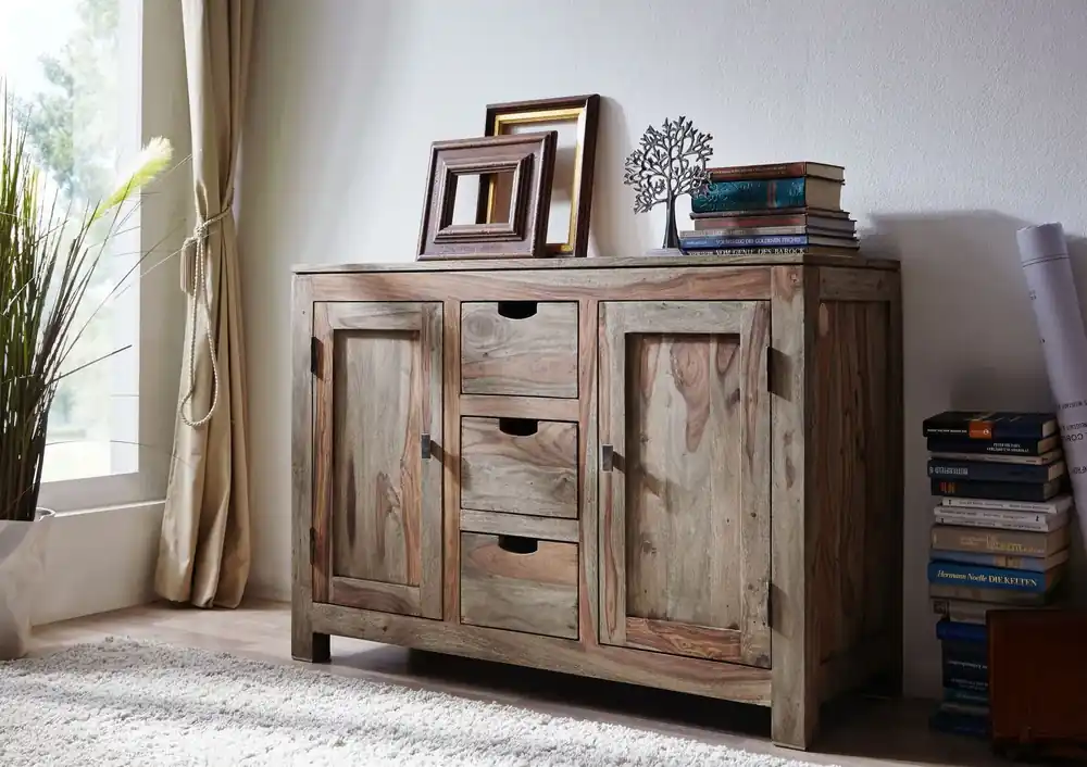 Saisonangebot Sideboard Sheesham 120x45x85 grau geölt NATURE GREY #83