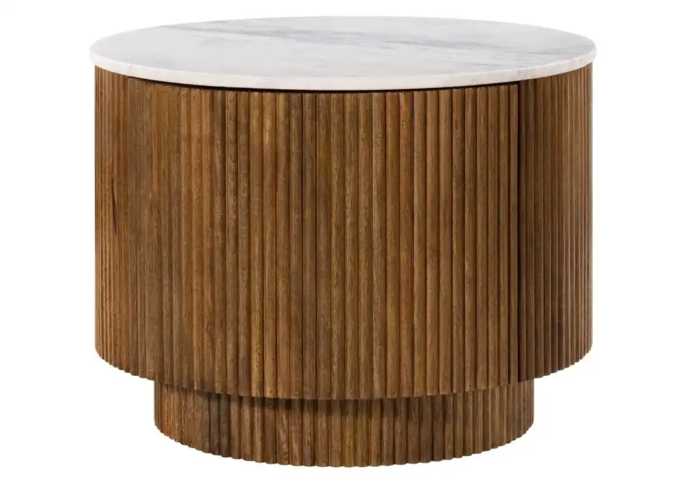 Couchtisch Mango 60x60x45 braun lackiert / Marmor weiß BARCELONA #221 Schnäppchen