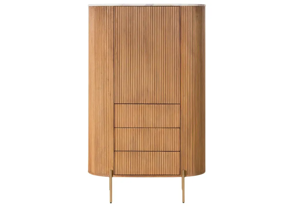 Mega-Angebot Highboard Mango 100x45x160 natur lackiert / Marmor weiß BARCELONA #542