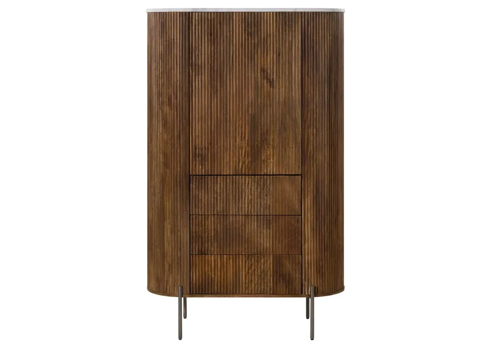 Jetzt Kaufen Highboard Mango 100x45x160 braun lackiert / Marmor weiß BARCELONA #242