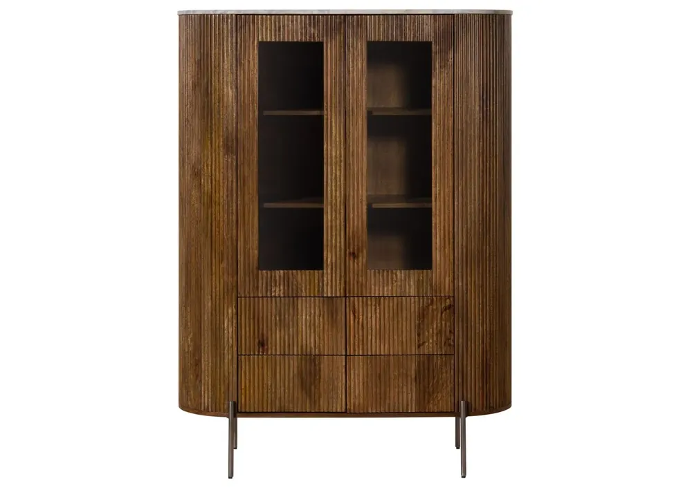 Garantierte Lieferung Highboard Mango 120x45x160 braun lackiert / Marmor weiß BARCELONA #240