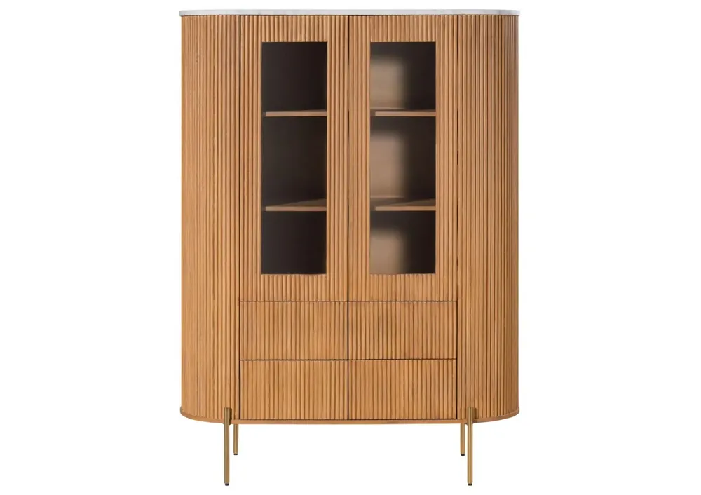Beliebt Highboard Mango 120x45x160 natur lackiert / Marmor weiß BARCELONA #540