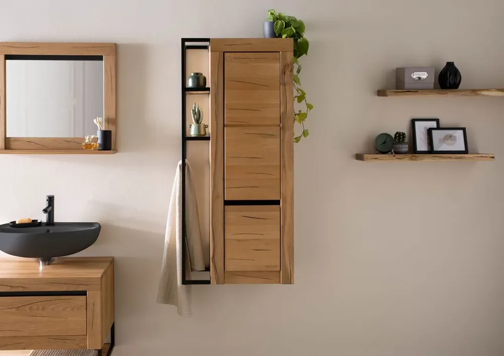 Geprüft Badschrank Wildeiche / Zerreiche 59x35x130 natur geölt MONTREUX #59