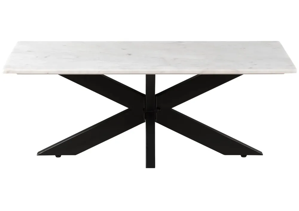 Nur Heute Couchtisch 120x60x45 Marmor weiß / Kreuzgestell Eisen schwarz BARCELONA #314