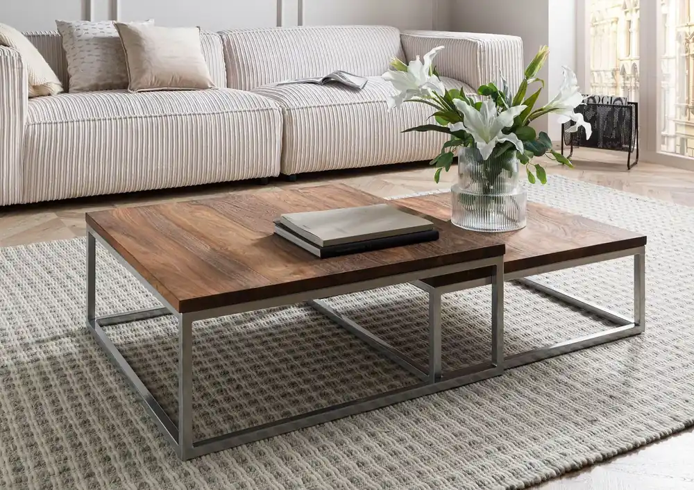 Couchtisch 2er-Set Sheesham braun geölt LOUNGE COLLECTION #01 Sofort Bestellen