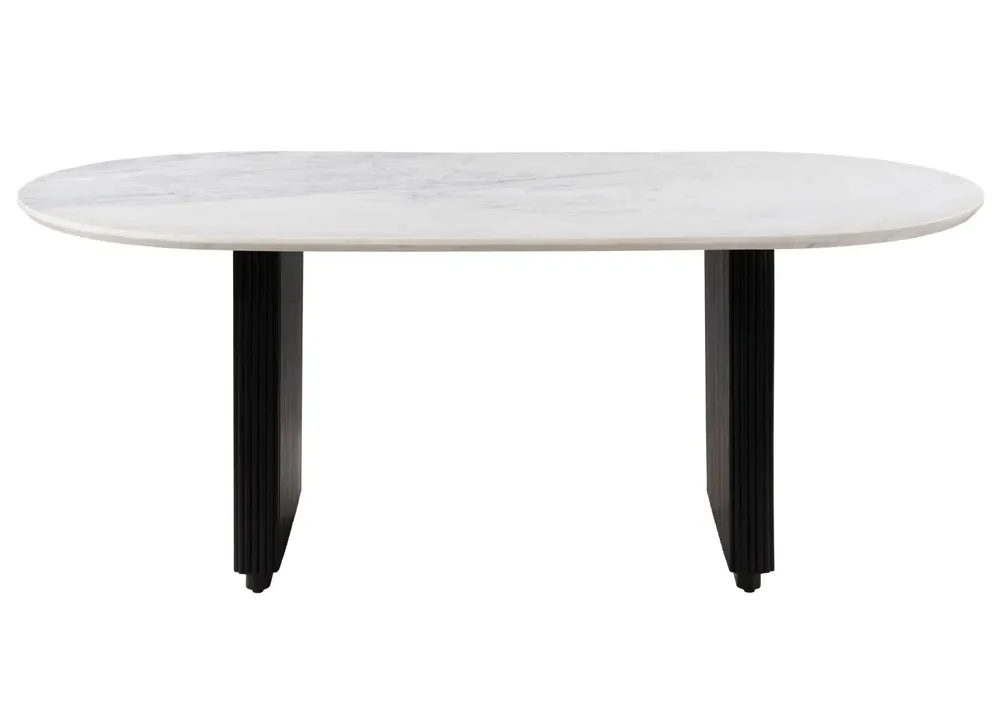 Geprüft Esstisch oval Mango 220x100x76x76 schwarz lackiert / Marmor weiß BARCELONA #135