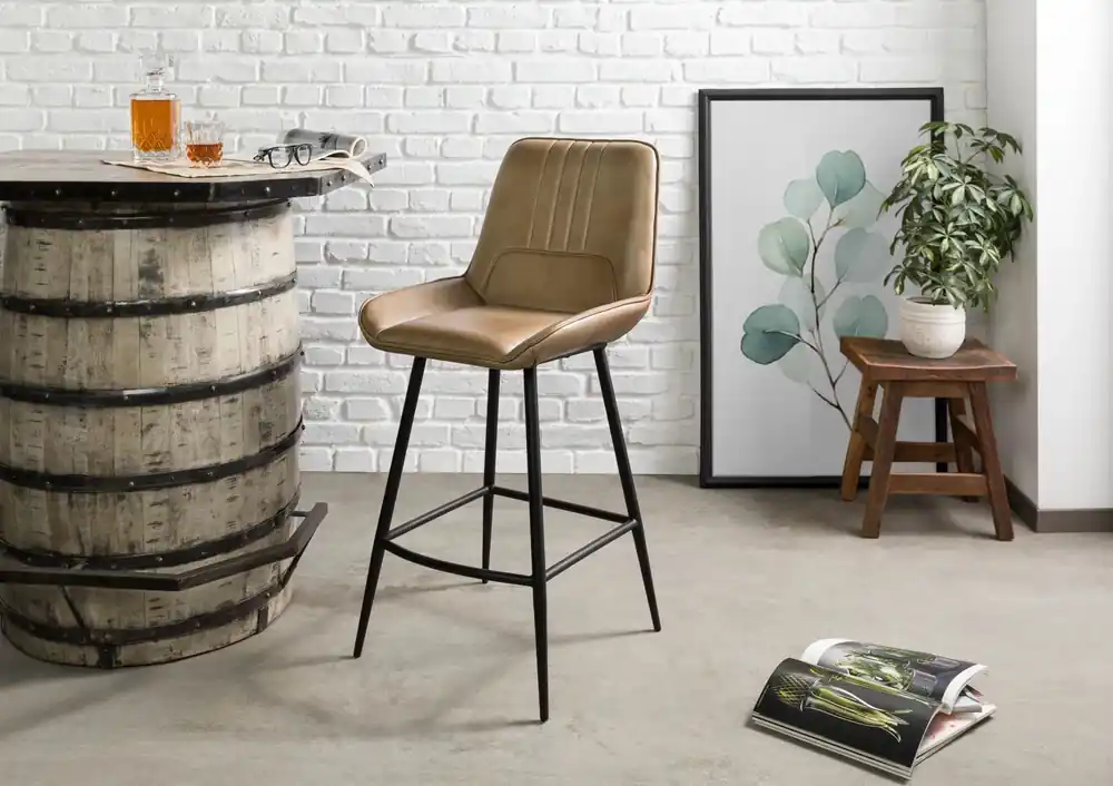 Must-Have Barstuhl Echtleder 52x57x108 beige IRON LABEL #616