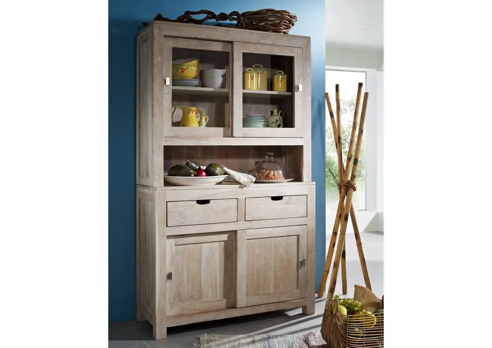 Buffet Akazie 110x45x190 white stone getüncht NATURE WHITE #64 Bestseller