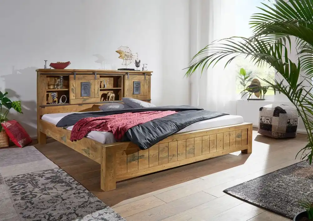 Top-Preis Bett Mango 180x200x105 natur lackiert RAILWAY #143