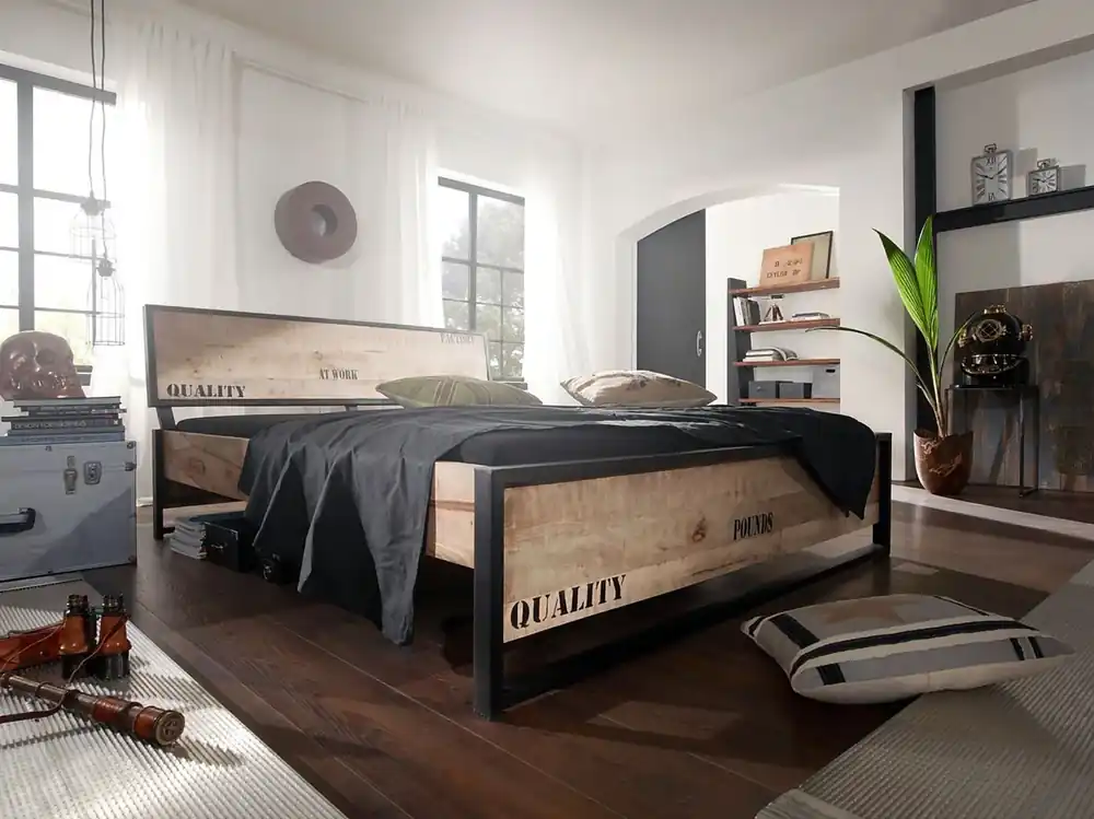 Bett Mango 160x200x91 natur bedruckt FACTORY #140 Expressversand