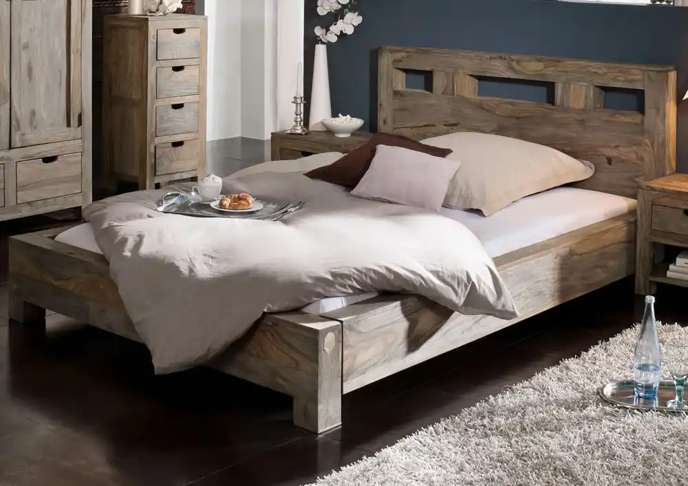 Super-Preis Bett Sheesham 180x200x90 grau geölt NATURE GREY #202
