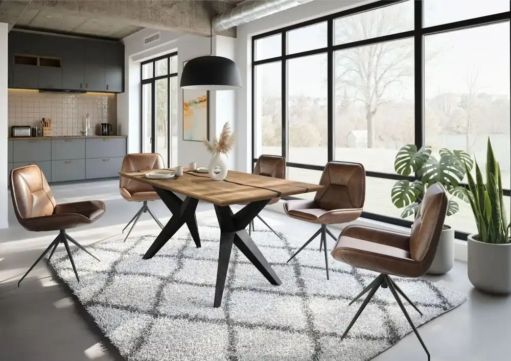 Direkt Vom Hersteller Esstisch Mango 160x90x76 natur lackiert / Epoxid schwarz, Sterngestell anthrazit matt EPOXY