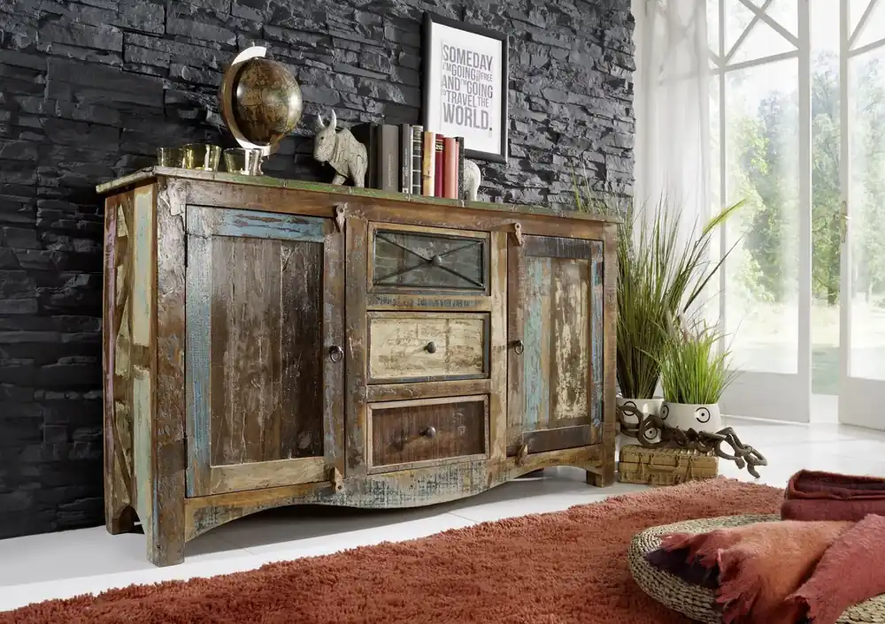 Sideboard Altholz 150x38x85 mehrfarbig lackiert NATURE OF SPIRIT #05 Schneller Versand