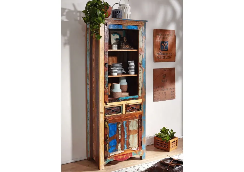 Vitrine Altholz 73x45x200 mehrfarbig lackiert NATURE OF SPIRIT #115 Neu