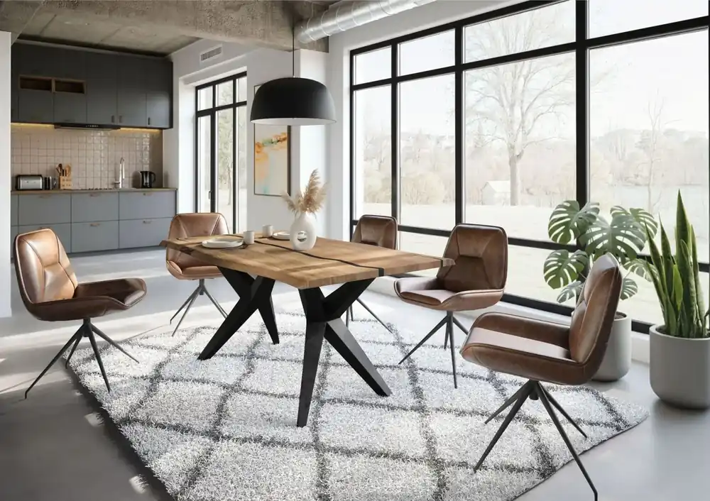 Baumtisch Mango 160x90x76 natur lackiert / Epoxid schwarz, Sterngestell anthrazit matt EPOXY Begrenztes Angebot