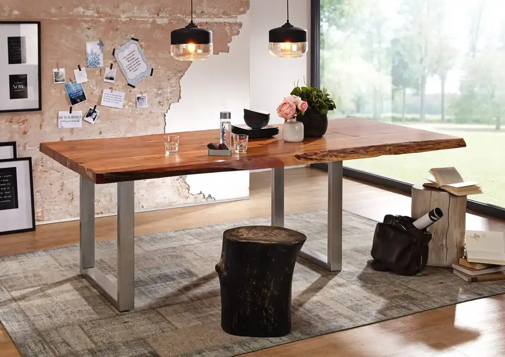 Jetzt Kaufen Baumtisch mit Ansteckplatte Akazie 160-220x100x78cm walnuss lackiert FREEFORM 2 #22