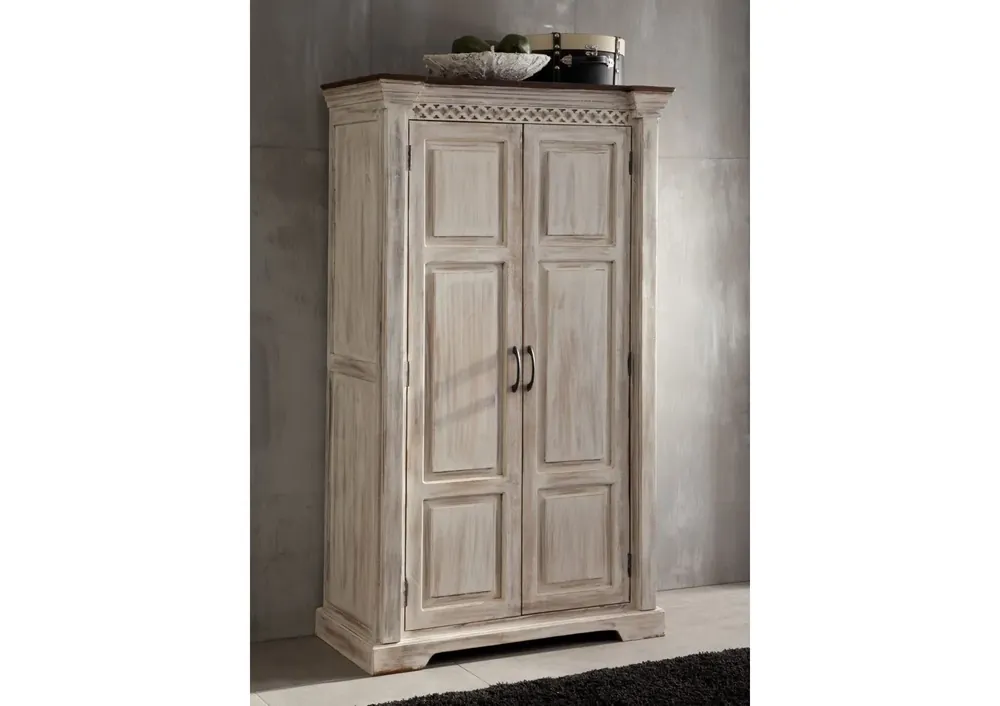 Günstig Schrank Mango / Akazie 100x50x180 weiß gewachst CASTLE-ANTIK #239