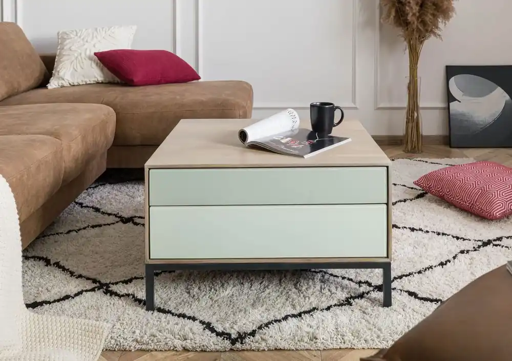 Couchtisch Akazie 67x67x43 grau-weiß geölt CHICAGO #13 Versand Am Gleichen Tag