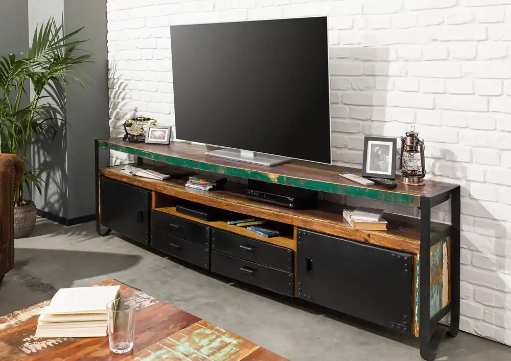 Versand Am Gleichen Tag TV-Board Altholz 238x43x70 mehrfarbig lackiert INDUSTRIAL #107