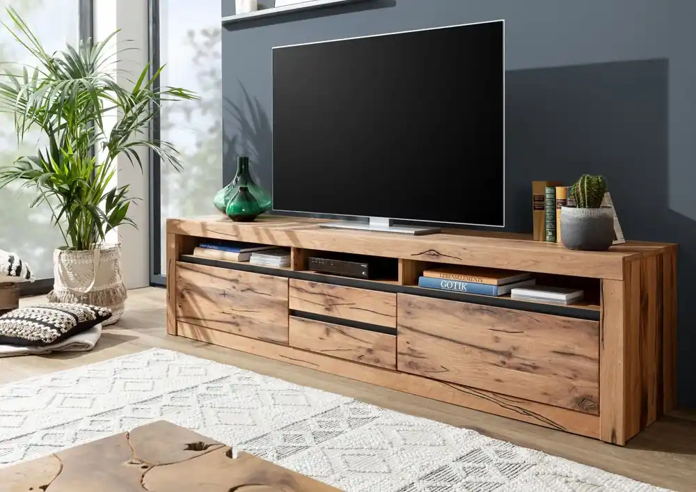 TV-Board Wild-/Zerreiche 220x50x55 natur geölt MONTREUX #040 Wochenendangebot