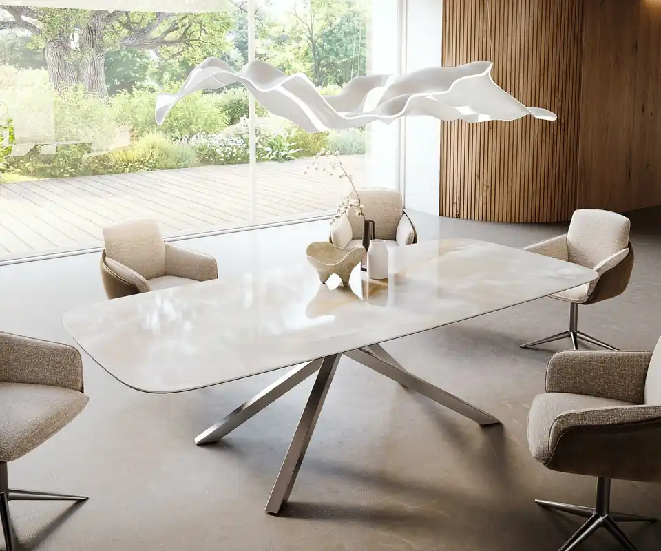 Esstisch Edge Boot 270x120 cm Keramik Iris FMG Onice Grigio Kreuzgestell Rechteck Edelstahl Neu Im Sortiment