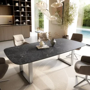 Bestseller Esstisch Edge Boot 240x120 cm Keramik Laminam® Nero Greco Anthrazit Edelstahl Schmal