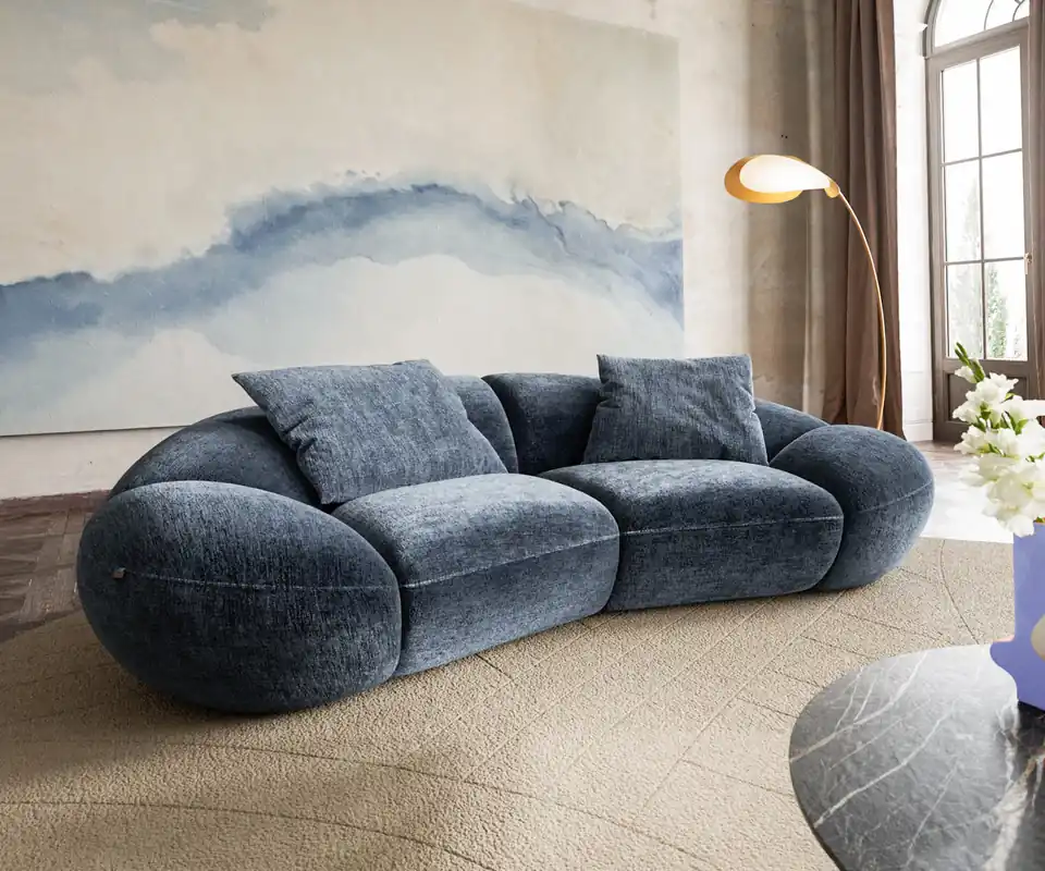 Preisreduziert 2-Sitzer Lunna 280x170 cm Chenille Blau 2 Kissen