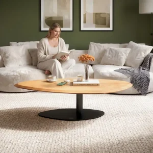 Rabatt Couchtisch Edge Organisch 140x76 cm Eiche Natur Vibany Metall Schwarz Flow-