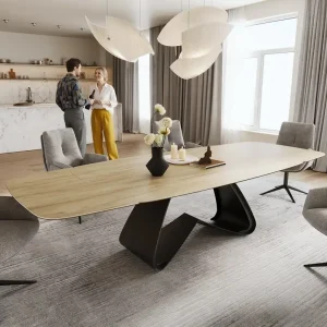Bestseller Esstisch Edge Boot 200-300x120 cm Keramik Laminam® Sabbia Eichefarbig W-Gestell Metall Schwarz ausziehbar