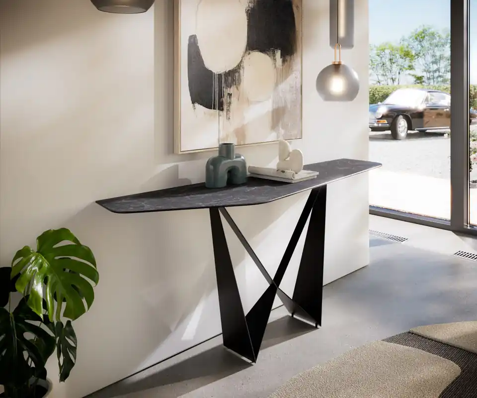 Konsolentisch Edge Polygonal 180x50 cm Keramik Laminam® Nero Greco Anthrazit Spios Metall Schwarz Jetzt Bestellen