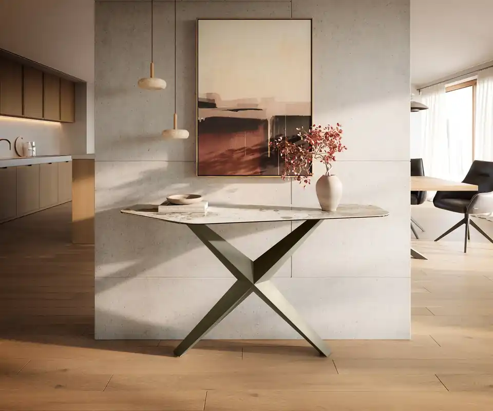 Konsolentisch Edge Polygonal 140x50 cm Keramik Minas Melange Weiß-Beige Zentharo Metall Effektfinish Titan Jetzt Bestellen