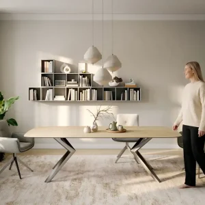 Bestseller Esstisch Edge Boot 260x120 cm Keramik Laminam® Sabbia Eichefarbig Zenthara kantig Edelstahl