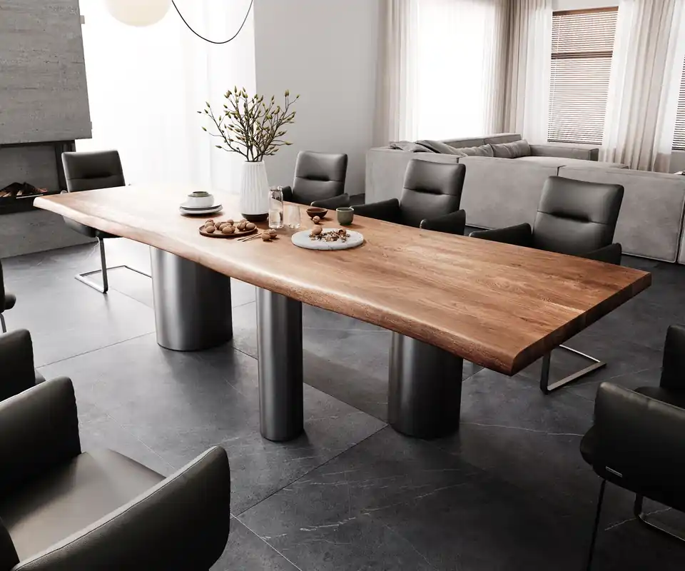 Markenware Esstisch Edge 300x100 XL Akazie Braun Troa Edelstahl Graphit Live-