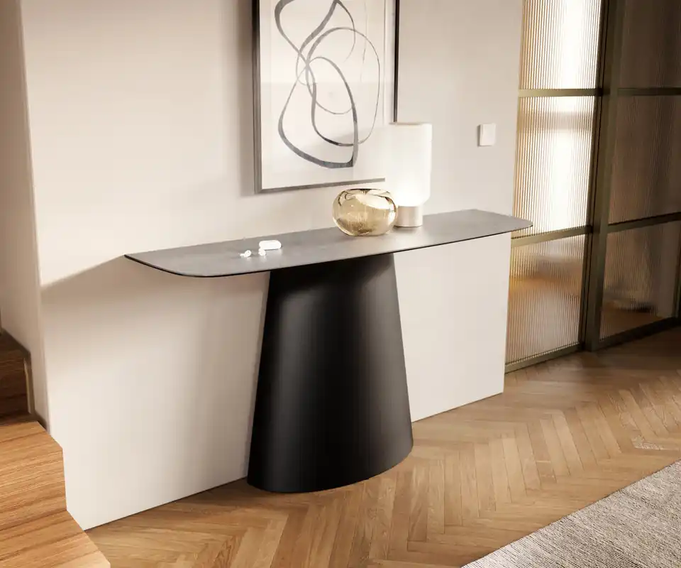 Preisreduziert Konsolentisch Edge Boot 140x40 cm Keramik Beton Grau Conos Metall Schwarz