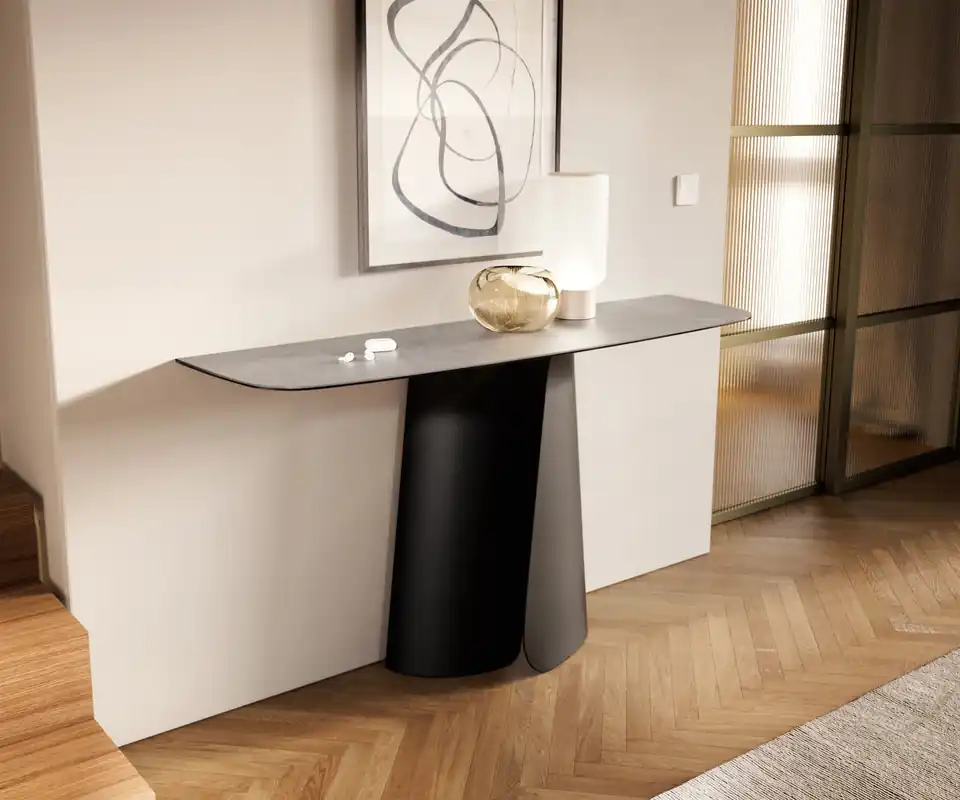 Konsolentisch Edge Boot 140x40 cm Keramik Beton Grau Livos Metall Schwarz Schnäppchen