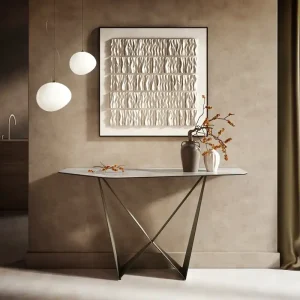 Bestseller Konsolentisch Edge Polygonal 140x50 cm Keramik Onyx Pearl Spios Metall Effektfinish Titan