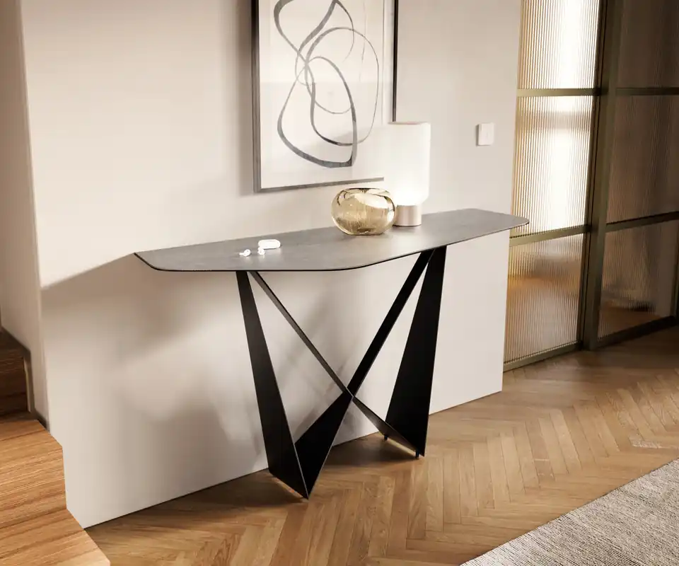Konsolentisch Edge Polygonal 140x50 cm Keramik Beton Grau Spios Metall Schwarz Wochenendangebot