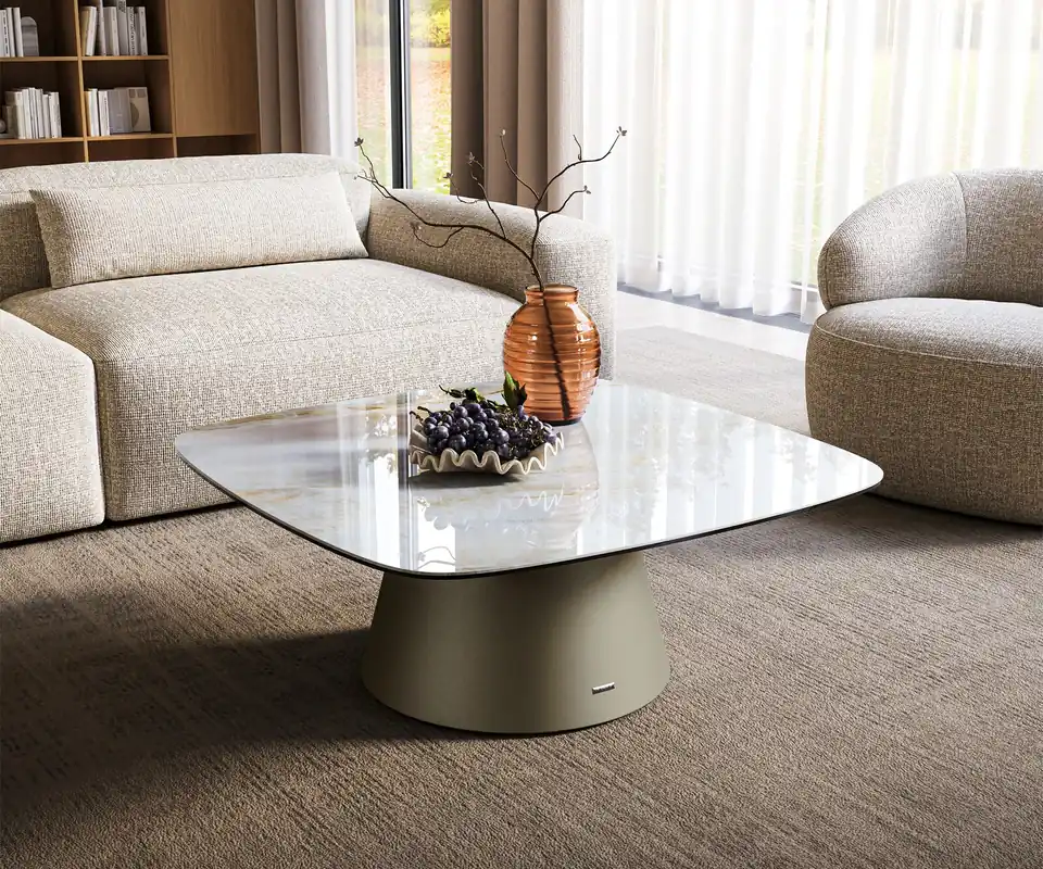 Couchtisch Edge Boot 90x90 cm Keramik Onyx Pearl Borna Effektfinish Titan Preisreduziert
