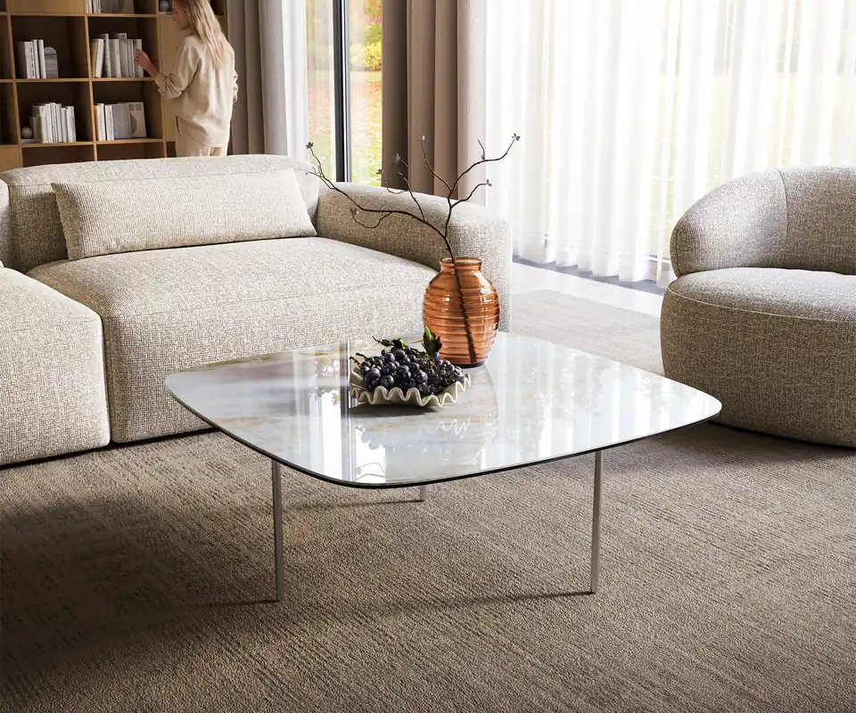 Neue Ware Couchtisch Edge Boot 90x90 cm Keramik Onyx Pearl Trive Edelstahl gebürstet
