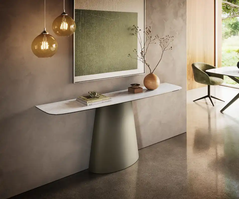 Preis Gesenkt Konsolentisch Edge Boot 180x40 cm Keramik Onyx Pearl Conos Metall Effektfinish Titan