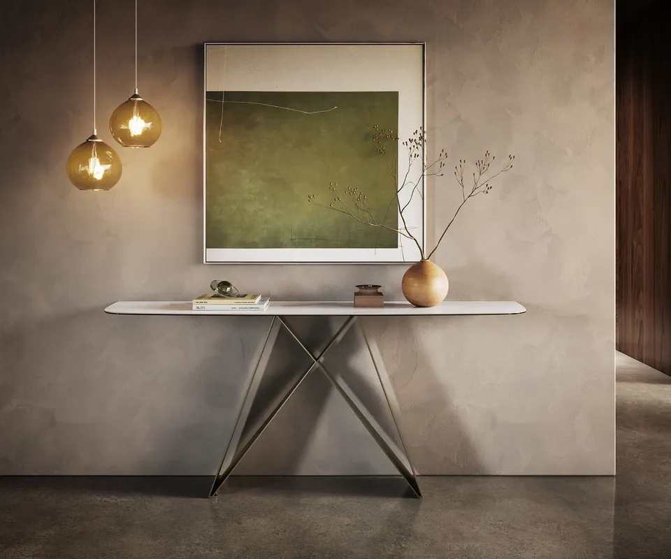 Aktuell Konsolentisch Edge Boot 180x40 cm Keramik Onyx Pearl Velio Metall Effektfinish Titan