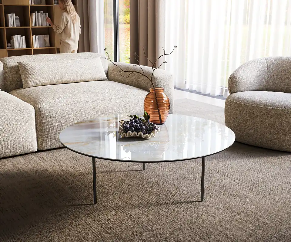 Couchtisch Edge Rund 100x100 cm Keramik Onyx Pearl Trive Metall Schwarz Aktuell