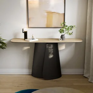 Billig Konsolentisch Edge Boot 140x40 cm Keramik Laminam® Sabbia Eichefarbig Livos Metall Schwarz