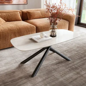 Couchtisch Edge Boot 100x50 cm Keramik Onyx Champagne Sarity Metall Schwarz Neu